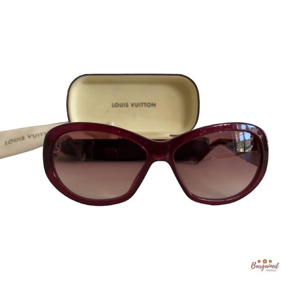 Authentic LOUIS VUITTON Burgundy Acetate Iris PM Rhinestone Oval Sunglasses - Picture 1 of 12